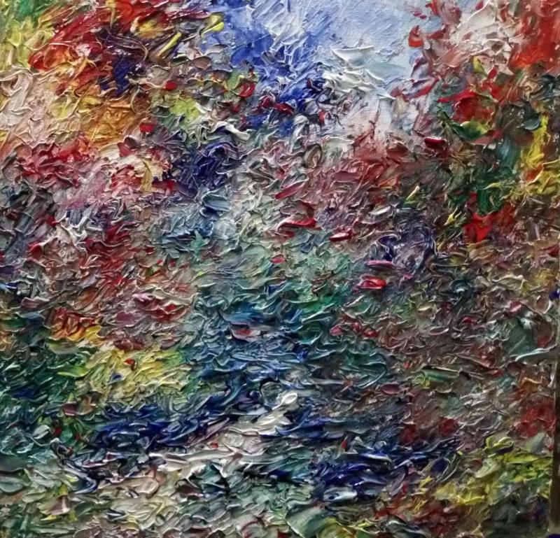 15.Trakeeing Through Rhododendron Forest Ii 16X16Inch Acrylic With Spetula On Canvas