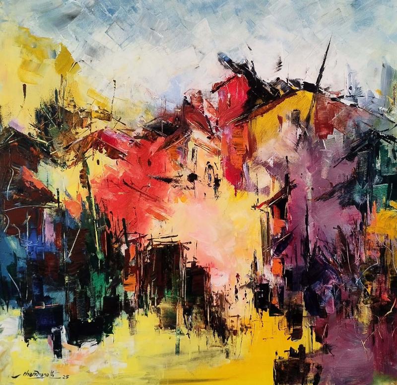 5. Summer In Himalaya 36X36Inch Acrylicwith Spetula On Canvas