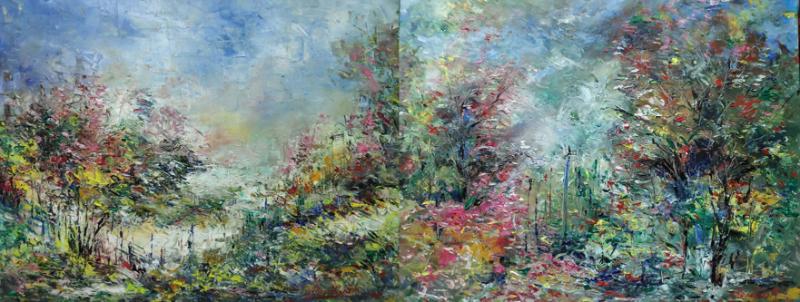 11.Spring In Himalaya 25X60 Inch Acrylic With Spetula On Canvas Auction House