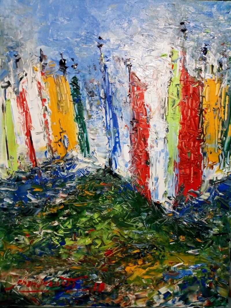 16.Prayer Flags 18X24Inch Acrylic With Spetula On Canvas