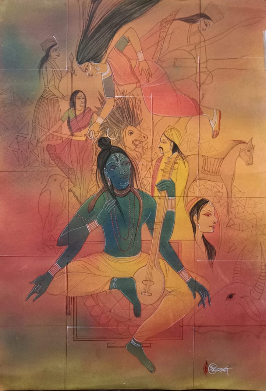 Lord Shiva is engrossed in his own melody