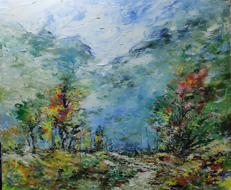 12. Pre Monsoon In Himalaya 42X 38 Inch Acrylic With Spetula On Canvas Aution House