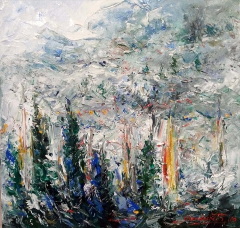 10. Winter In Himalaya 16X 16 Inch Acrylic With Spetula On Canvas