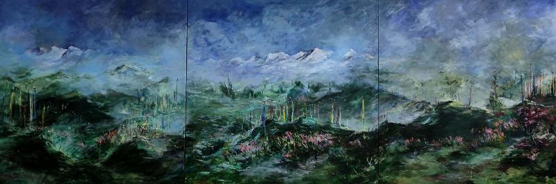 2. Panoramic View Of Eastern Himalayas 48X144Inch Acrylic With Spetula On Canvas